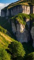 ai generiert Epos Steilhänge steil Cliff Gesichter geschnitzt durch Natur foto