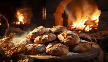 ai generiert frisch gebacken brot, ein Symbol von hausgemacht Wärme und Nahrung generiert durch ai foto