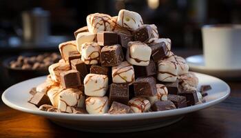 ai generiert nachsichtig Gourmet Dessert hausgemacht dunkel Schokolade Fudge auf ein Teller generiert durch ai foto