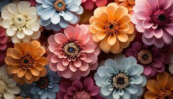 ai generiert abstrakt Blumen- Muster im Rosa, Gelb, und lila Natur Eleganz generiert durch ai foto