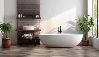 ai generiert modern Wohnung mit elegant Design, sauber Badezimmer, komfortabel und luxuriös generiert durch ai foto
