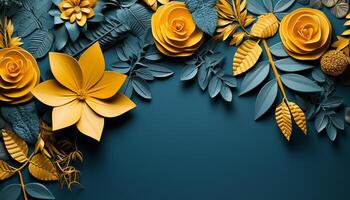ai generiert abstrakt Gelb Blume Muster auf modern Blau Hintergrund generiert durch ai foto
