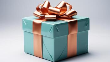 ai generiert Geburtstag Geschenk Box mit glänzend Verpackung Papier und Gelb Bogen generiert durch ai foto