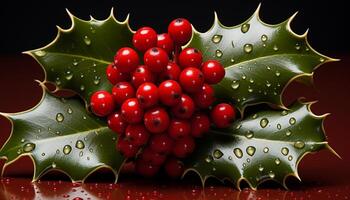 ai generiert Winter Feier Stechpalme Baum, Schneeflocke, und Weihnachten Ornament generiert durch ai foto