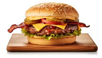 ai generiert gegrillt Cheeseburger, frisch Salat, bereit zu essen, amerikanisch schnell Essen generiert durch ai foto