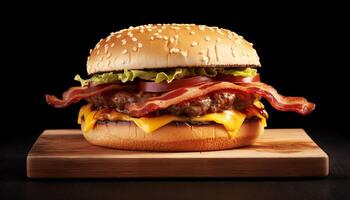 ai generiert gegrillt Burger mit Käse, Tomate, und Zwiebel auf Ciabatta Brot generiert durch ai foto