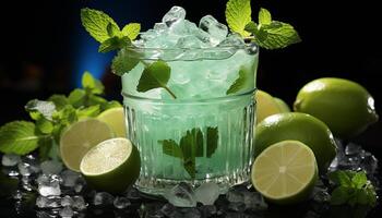 ai generiert erfrischend Mojito Cocktail mit Minze Blatt und Zitrusfrüchte Obst generiert durch ai foto