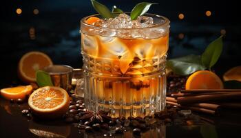 ai generiert frisch Zitrusfrüchte Obst Cocktail auf hölzern Tisch, erfrischend Sommer- trinken generiert durch ai foto