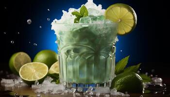 ai generiert erfrischend Sommer- Mojito Zitrus, Minze, Eis, und Zitrone Limonade generiert durch ai foto