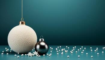 ai generiert Weihnachten Ornament Dekoration, Winter Feier, glänzend Schneeflocke Ball, Gold funkeln Dekor generiert durch ai foto