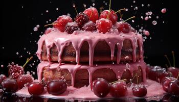 ai generiert hausgemacht Geburtstag Kuchen mit Schokolade Sahne und frisch Erdbeere Dekoration generiert durch ai foto