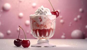 ai generiert frisch Erdbeere Joghurt, ein gesund Sommer- Snack auf ein Tabelle generiert durch ai foto
