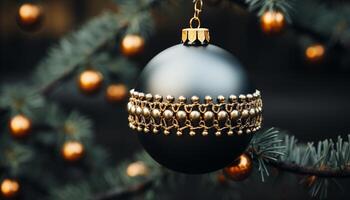 ai generiert Winter Feier Weihnachten Ornament dekoriert Baum mit Gold Ball generiert durch ai foto