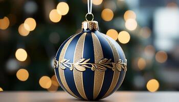 ai generiert glühend Gold Ornament dekoriert beschwingt Weihnachten Baum im abstrakt Design generiert durch ai foto