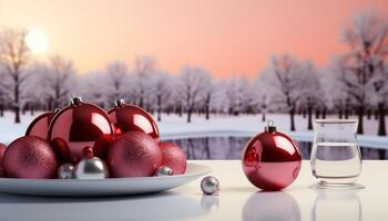 ai generiert Winter Feier Schnee, Baum, Dekoration, Weihnachten Ornament, Natur, Hintergrund generiert durch ai foto