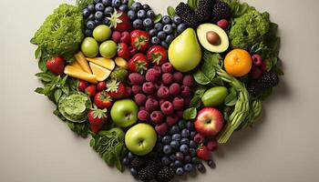 ai generiert frisch Obst Salat Erdbeere, Himbeere, Blaubeere, Apfel, orange, Kiwi generiert durch ai foto