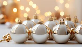 ai generiert glänzend Gold Ornament leuchtet Winter Feier mit beschwingt Eleganz generiert durch ai foto