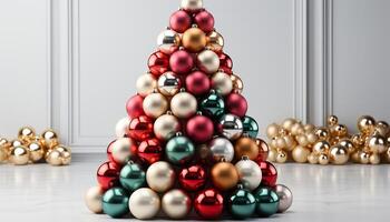 ai generiert Weihnachten Ornament Ball auf Baum bringt Freude und Feier generiert durch ai foto