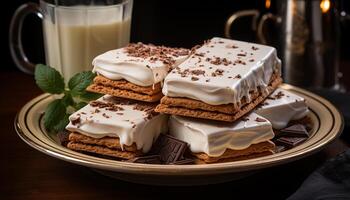 ai generiert Frische und Genuss auf ein Schokolade Dessert Teller generiert durch ai foto