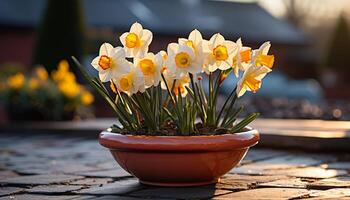 ai generiert Frische und Schönheit im Natur Gelb und Grün Blumen blühen generiert durch ai foto