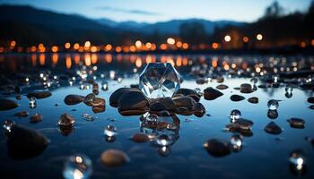 ai generiert glühend Blau Wasser spiegelt das still Schönheit von Natur generiert durch ai foto