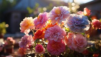 ai generiert ein beschwingt Strauß von multi farbig Blumen bringt Frische zu Sommer- generiert durch ai foto