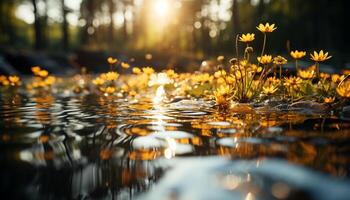 ai generiert still Szene beschwingt Herbst Blatt spiegelt im friedlich Teich generiert durch ai foto