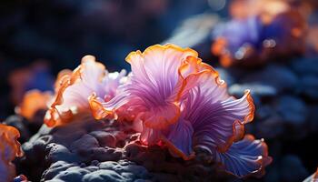 ai generiert unter Wasser Anlage, beschwingt Farben, glühend Fisch, Natur abstrakt Bewegung generiert durch ai foto
