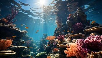 ai generiert unter Wasser Riff Fisch im Natur, Koralle Wasser, Tier tief generiert durch ai foto
