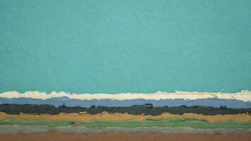 abstrakt Landschaft im Blau und Grün Pastell- Töne - - ein Sammlung von handgemacht Lappen Papiere foto