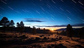 ai generiert majestätisch Berg Gipfel Silhouetten im still Star gefüllt Nacht Himmel generiert durch ai foto
