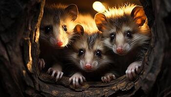 ai generiert süß klein Säugetier suchen flauschige, Sitzung im Natur Holz generiert durch ai foto