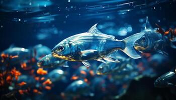 ai generiert unter Wasser Schönheit Fisch Schwimmen im ein tropisch Riff generiert durch ai foto