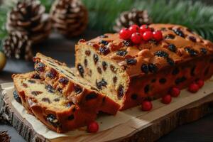 ai generiert hausgemacht Obst Kuchen mit Rosinen foto