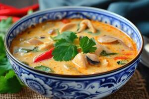 ai generiert beruhigend thailändisch Suppe, Tom kha gai. generativ ai foto