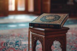 ai generiert Koran, heilig Buch von Islam im Moschee. generativ ai foto