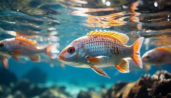 ai generiert unter Wasser Schönheit Fisch Schwimmen im ein bunt tropisch Riff generiert durch ai foto