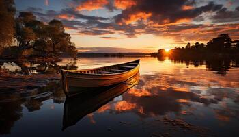 ai generiert still Szene Sonnenuntergang spiegelt auf Wasser, Natur Schönheit im Dämmerung generiert durch ai foto