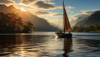 ai generiert Segeln Schiff gleitet auf still Wasser, Natur Schönheit umgibt generiert durch ai foto