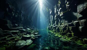 ai generiert unter Wasser Felsen offenbart mysteriös dunkel Schönheit im Natur Abenteuer generiert durch ai foto