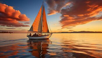 ai generiert Segeln Yacht gleitet auf still Wasser, Umarmen Natur Schönheit generiert durch ai foto