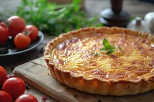 ai generiert Französisch kulinarisch Erbe perfektionieren Quiche Lorraine. generativ ai foto