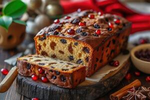 ai generiert hausgemacht Obst Kuchen mit Rosinen foto