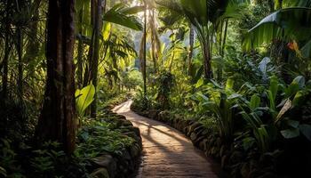 ai generiert still tropisch Regenwald, Grün Laub, Sonnenlicht, Abenteuer, Natur Schönheit generiert durch ai foto