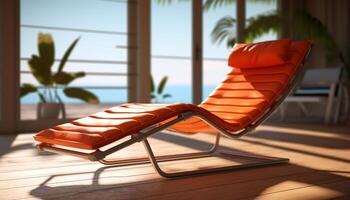 ai generiert entspannend Urlaube im tropisch Paradies, Sonnenbaden auf komfortabel Salon Stühle generiert durch ai foto