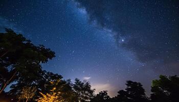 ai generiert Nacht Himmel beleuchtet durch glühend Sterne im das milchig Weg generiert durch ai foto