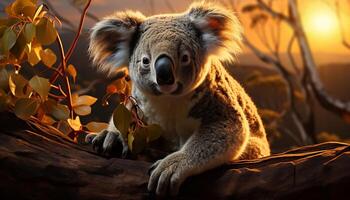 ai generiert süß Koala Sitzung auf Eukalyptus Baum, suchen beim Kamera generiert durch ai foto