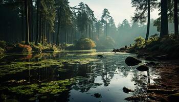 ai generiert still Szene Wald, Baum, Wasser, Blatt, Herbst, Schönheit im Natur generiert durch ai foto
