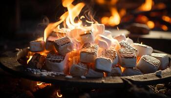 ai generiert gegrillt Fleisch auf Brennholz, ein köstlich Sommer- Grill Mahlzeit generiert durch ai foto