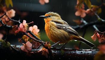 ai generiert ein süß Vogel sich niederlassen auf ein Ast im das Wald generiert durch ai foto